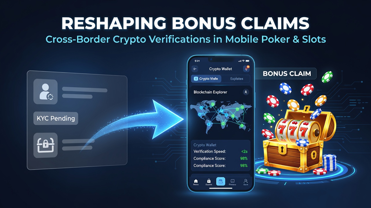 Cross-border crypto wallet verification interface displayed on a mobile poker and slot application