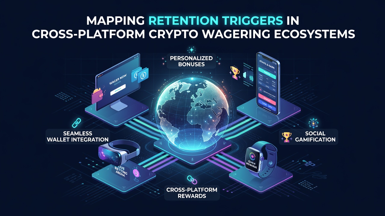 Cross-platform crypto wagering dashboard showing retention metrics and user engagement flows