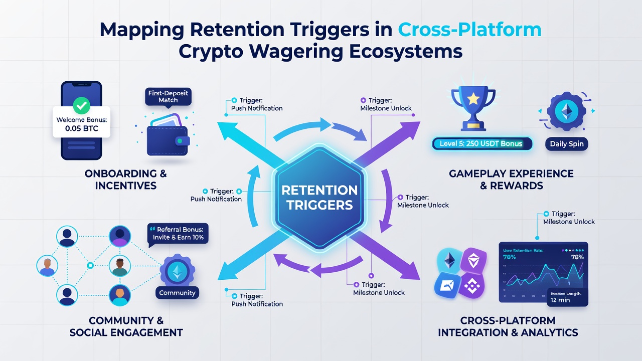 Visualization of retention trigger mapping in crypto wagering with data flow diagrams