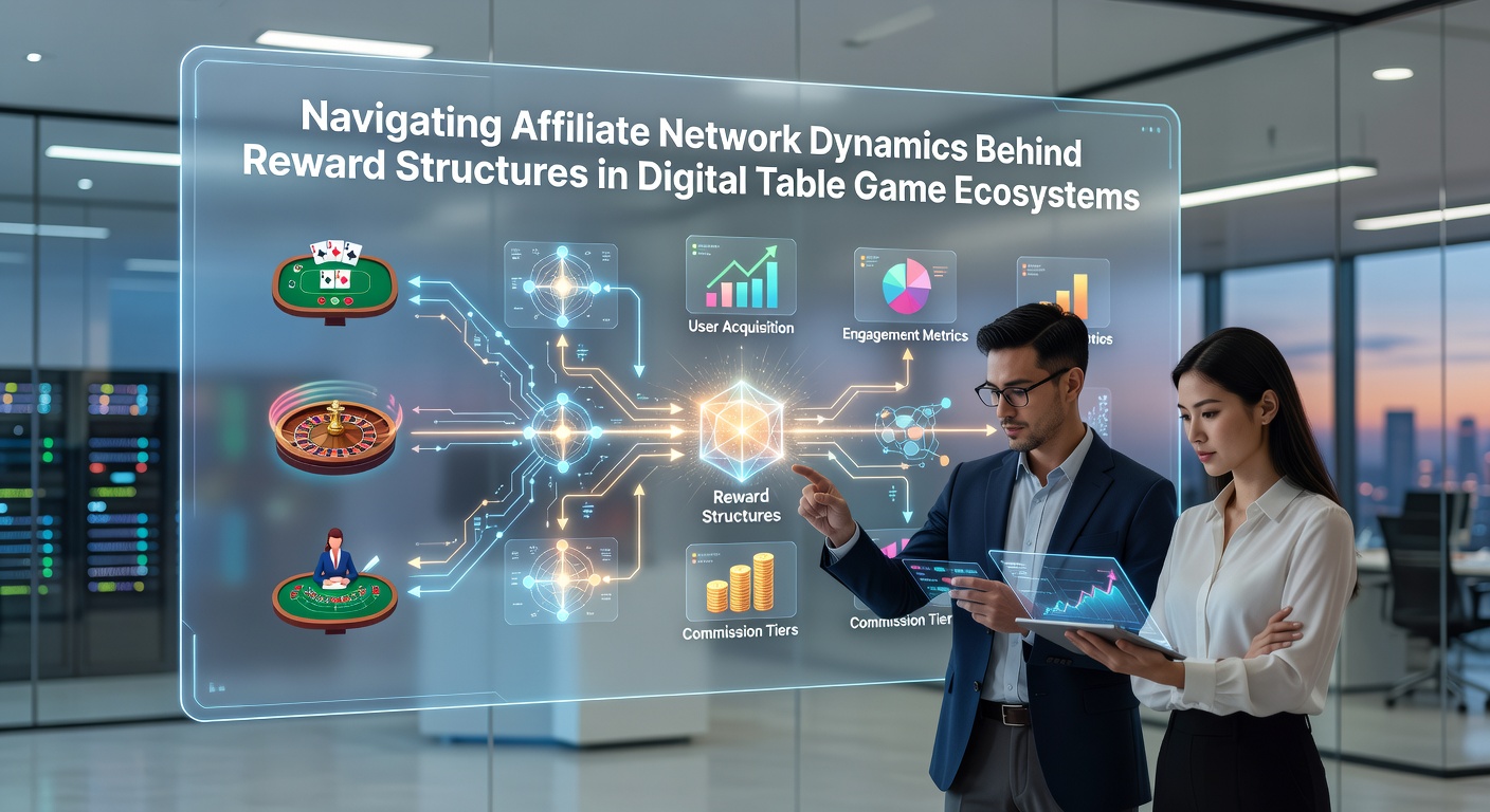 Affiliate network dashboard showing reward structures for digital table games including blackjack and roulette tracking metrics
