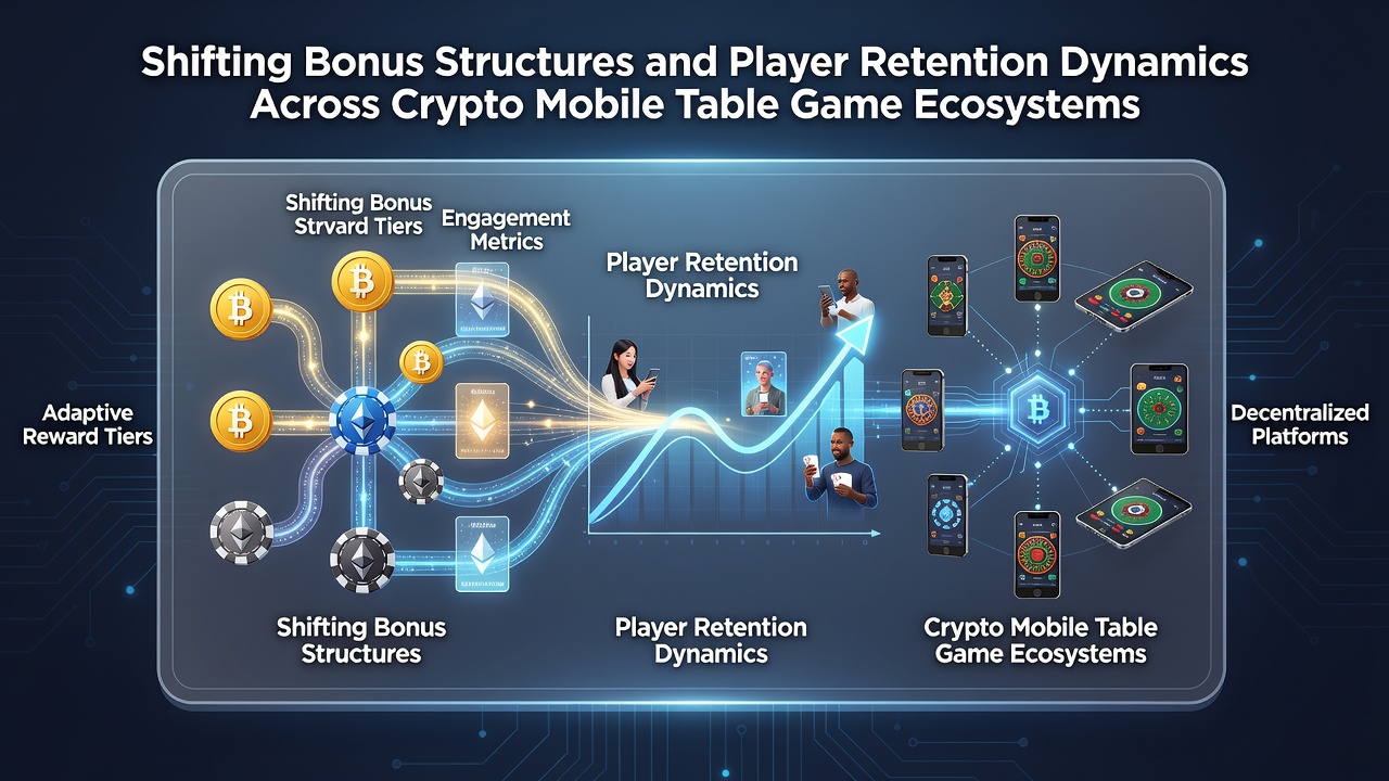 Crypto mobile table game interface displaying evolving bonus tiers and player loyalty metrics on a smartphone screen
