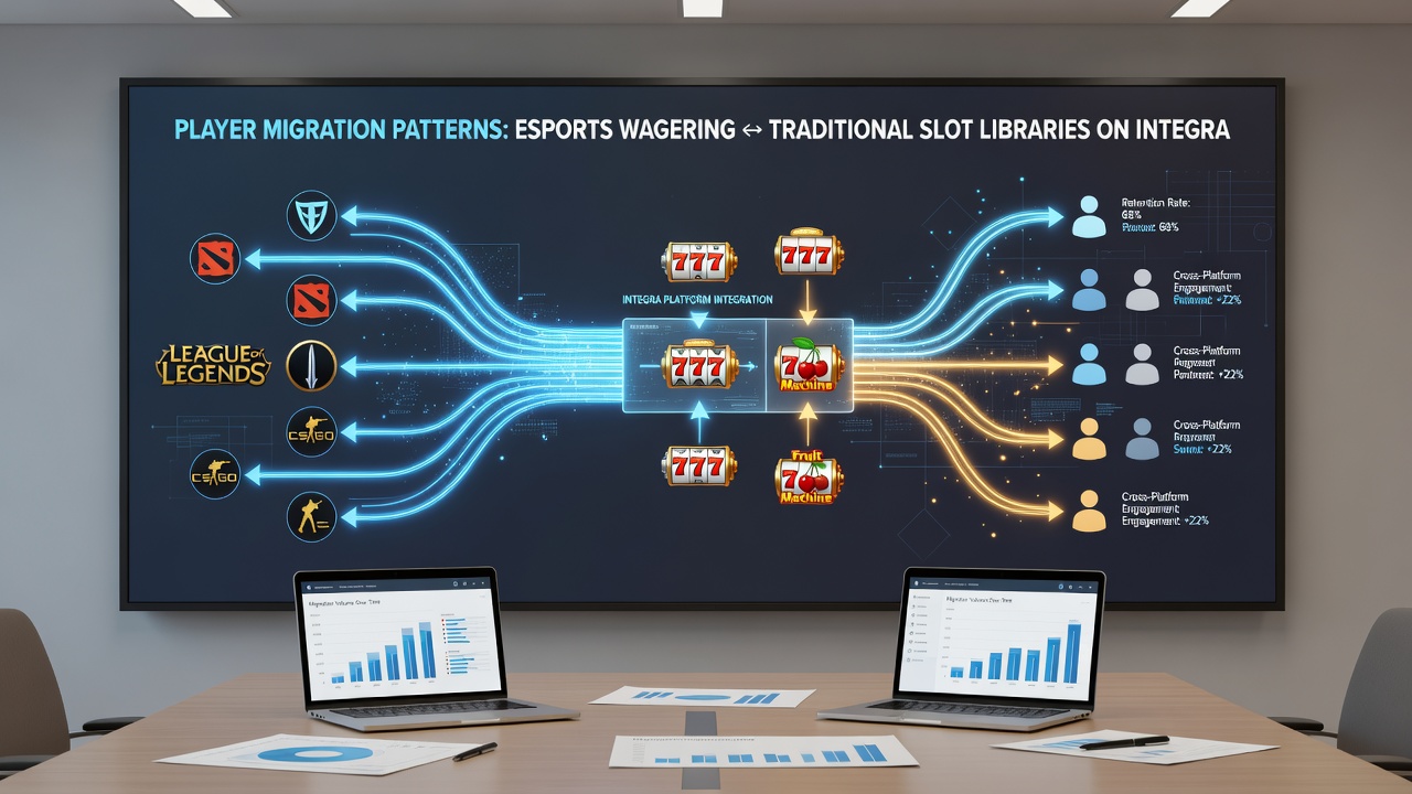 Analytics dashboard displaying player migration flows between esports and slot sections on a mobile gaming platform